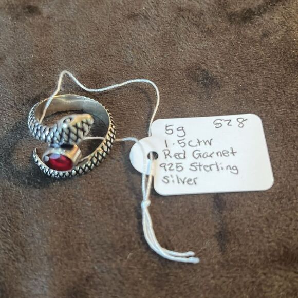 Red Garnet Sterling Silver Snake Ring Sz 8 - Picture 9 of 11